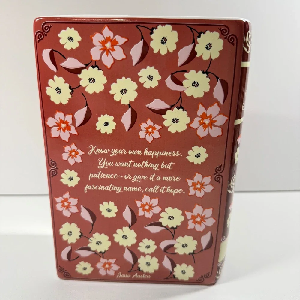 Steel Mill & Co Sense & Sensibility Ceramic Book Vase Burgundy Floral Austen 8in